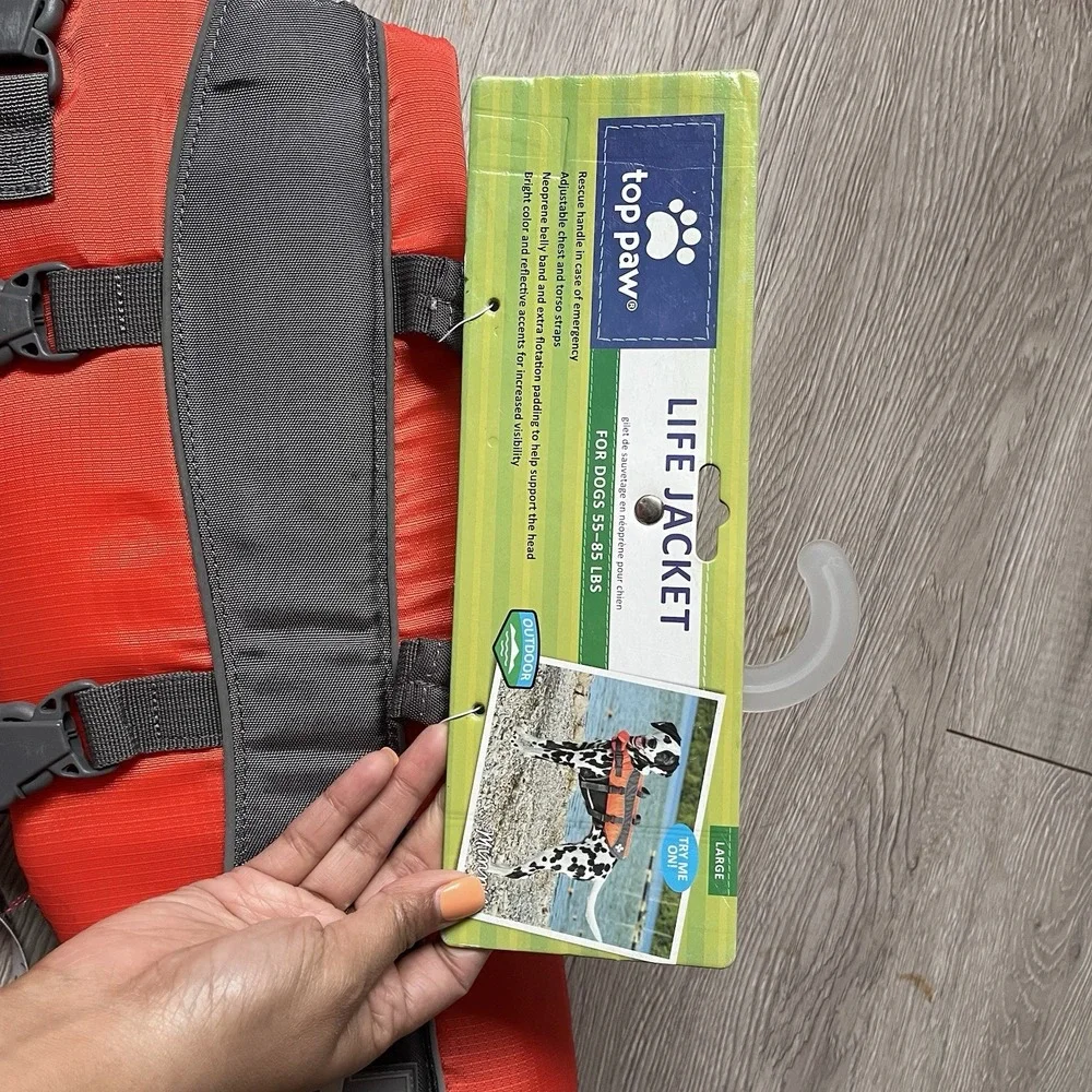 Top Paw Dog Life Jacket Orange Flotation Device Water Safety Size Large 55-85lbs